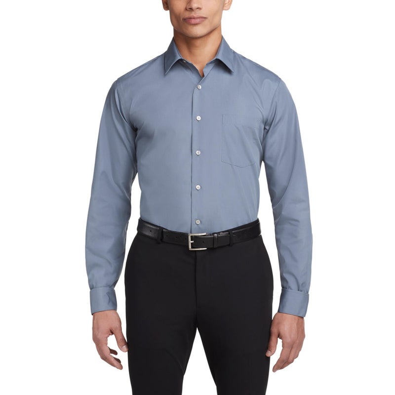 Van Heusen Men's Dress Shirt Fitted Poplin Solid, Grey, 18.5" Neck 34"-35" Sleeve - Image 1